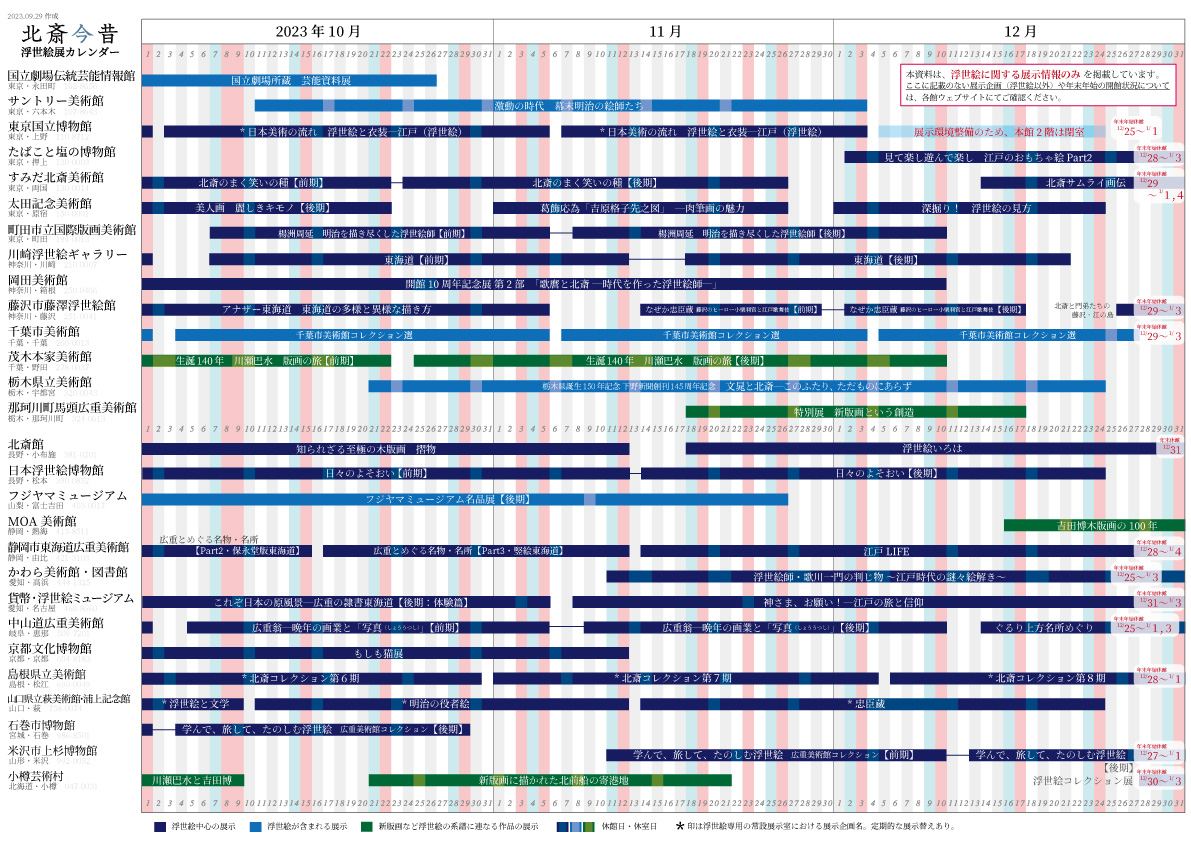 全国浮世絵展カレンダー【2023年10-12月】