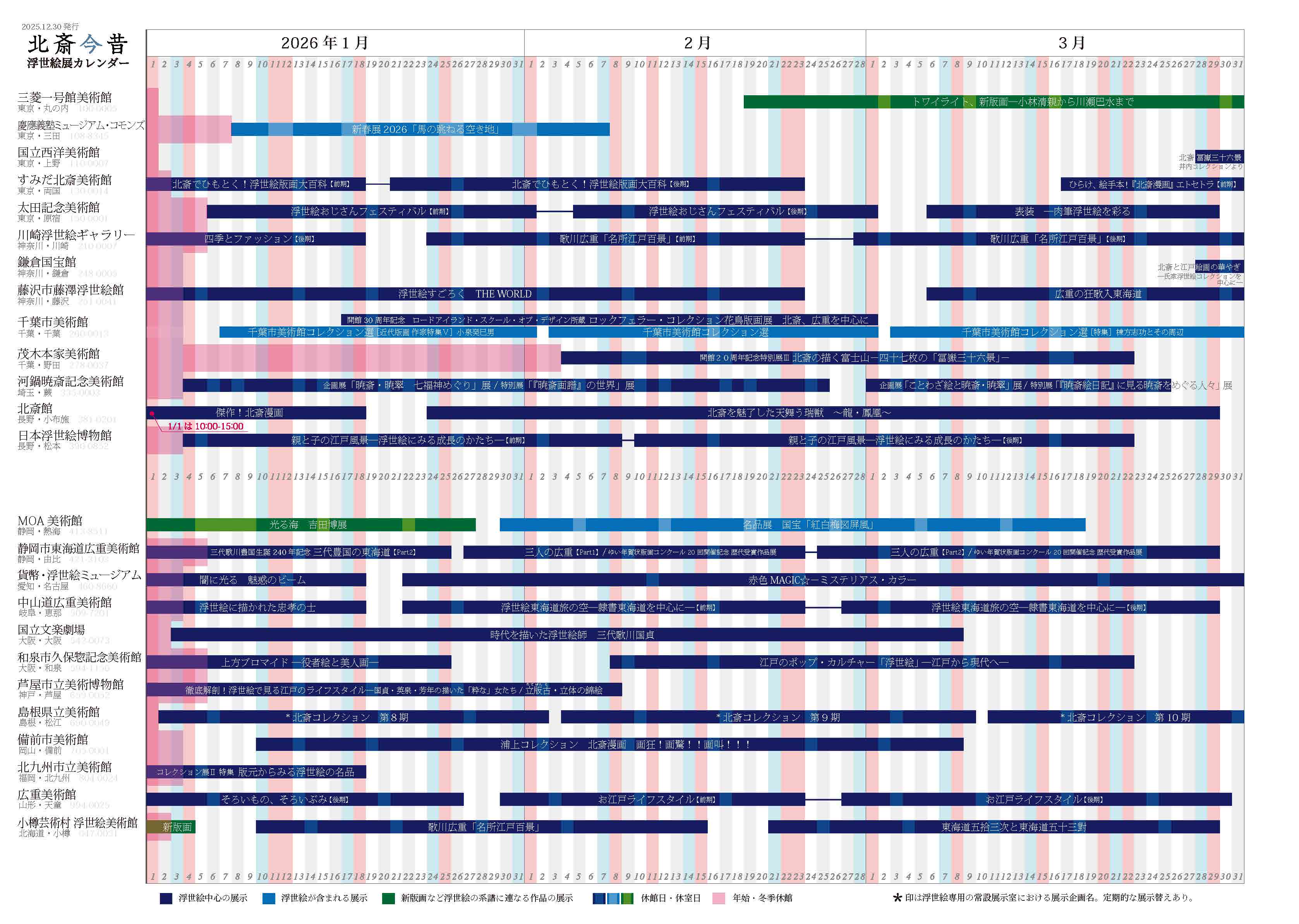 全国浮世絵展カレンダー【2026年1-3月】