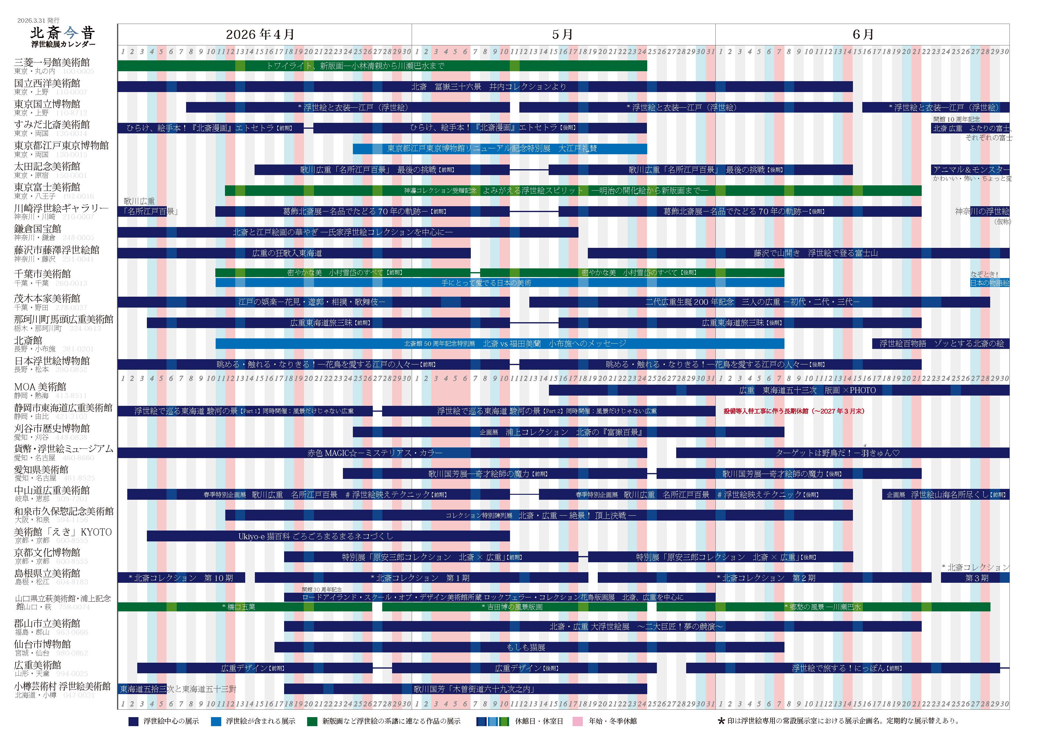 全国浮世絵展カレンダー【2026年4-6月】